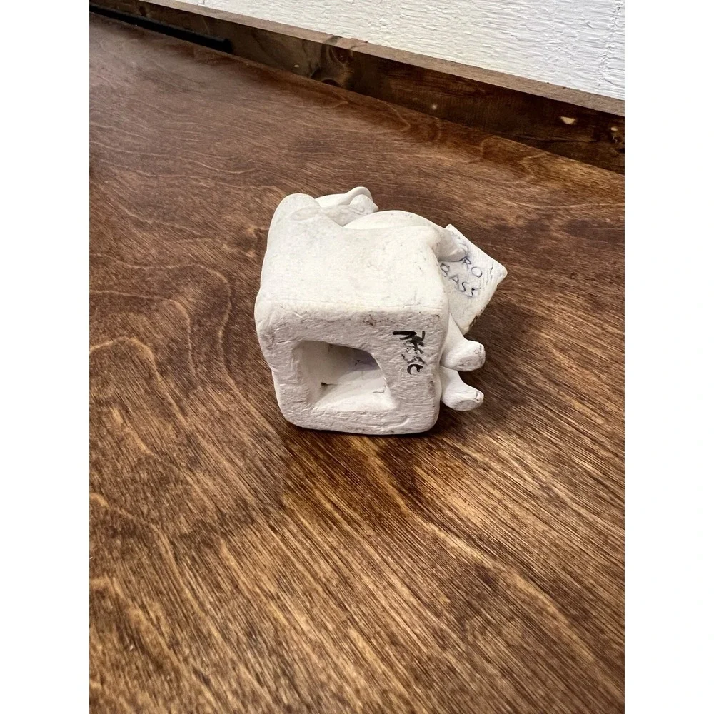 Unglazed White Pottery Of Cat Reading A Bass Pro Magazine With LA Hat Bird Reese